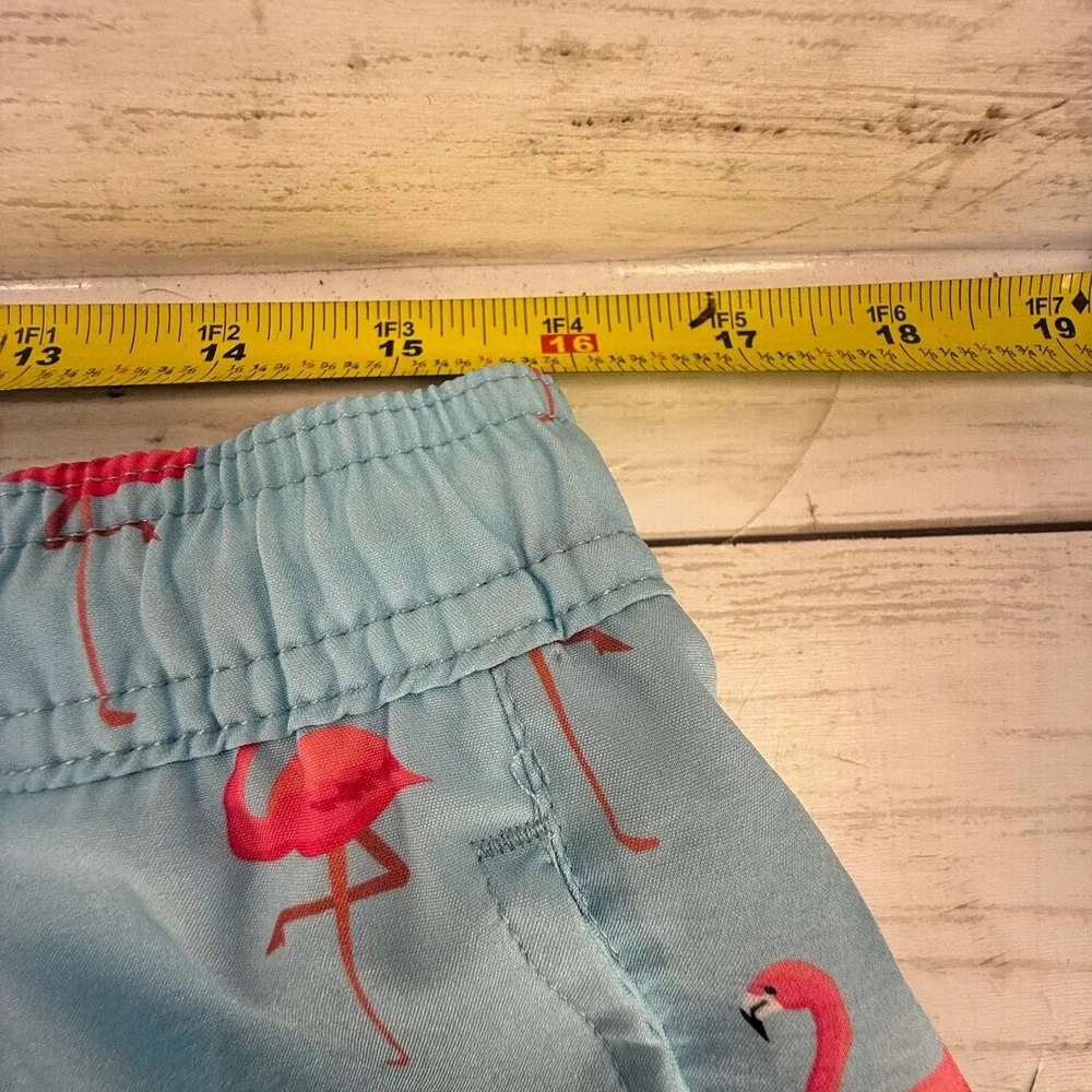 LRD Performance Mens Flamingo Print Swim Trunks‎ Light Blue Pink Size Large